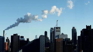 Industrial Pollution Smoke Steam Smog Moving over Urban City Buildings video