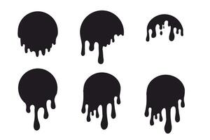 Melt drip circle silhouette paint round splash with drops, liquid shape, stain isolated on white background. Collection of Flowing fluid, slime or cream. vector