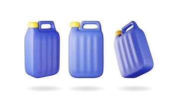 3D set of bottle with liquid detergent isolated. Render set of canister icon with cleaner or dishwashing. Plastic bottle with dispenser for cleaning products. vector