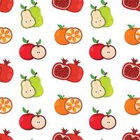 Seamless fruit pattern on a white background. Pear, apple, pomegranate, orange. vector