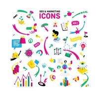A set of icons on the theme of CEO and Marketing. Bright cartoon characters for banner, site and print. All images are isolated on white background. Fashionable bright illustration. vector