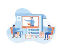 Online education and E learning at home by webinar training and design for Webinar, online training, tutorial podcast and business coaching concept vector
