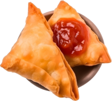 samosa near ketchup in a transparent background png