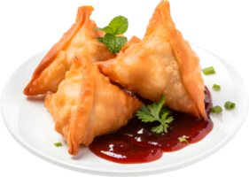 samosa near ketchup in a transparent background png