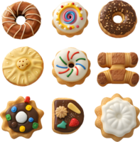 a set of different kinds of donuts png