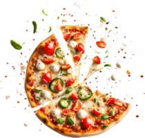 un Pizza con un rebanada desaparecido en un transparente antecedentes png