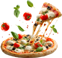un Pizza con un rebanada desaparecido en un transparente antecedentes png