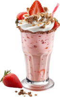 a strawberry milkshake with strawberries and whipped cream png