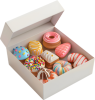 donuts in a box on a transparent background png