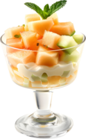 a glass bowl with fruit salad in it png
