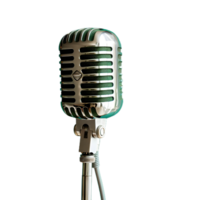 a vintage microphone on a stand with a transparent background png