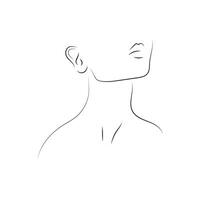 Elegant line art woman portrait, side view. Thin minimalistic black lines. Profile portrait with lips vector