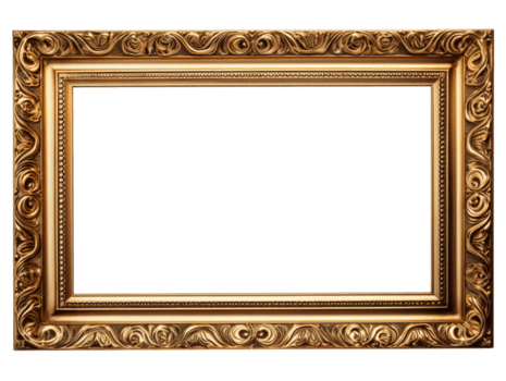 Antique gold picture frame isolated on transparent background png