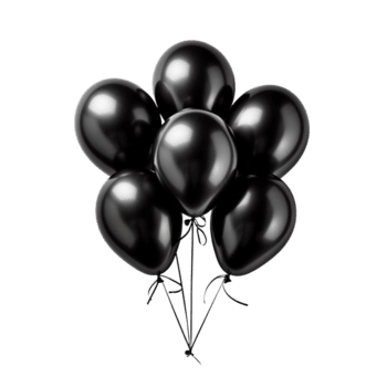 Bunch of black balloons isolated on transparent background png