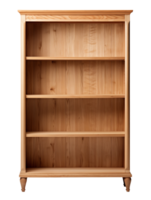 Empty wooden bookshelves isolated on transparent background png