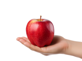 Hand holding a fresh red apple isolated on transparent background png