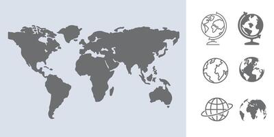 World map grey isolated on white background. Flat Earth, set Globe world map icon. vector