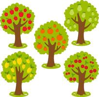 Fruit trees. Set of fruit orchard trees. Apple tree, Pear tree, orange tree, lemon tree and cherry tree in the farm or garden. vector