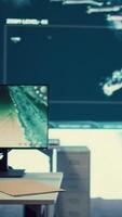 Vertical Military personnel employing the army satellite reconnaissance system to find any enemy warships or dangerous vessels. Navy IT engineers working in monitoring room general headquarters. Camera B. video