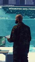 Vertical Army officer examining real time satellite data on big screen in military power base, gather intelligence on enemy vessels trajectory. Federal defense program specialist commanding troops. Camera B. video