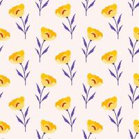 Seamless pattern with yellow wildflowers on a beige background. Meadow flowers, floral summer illustration. Bright spring botanical print, modern style design vector