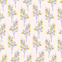 Seamless pattern of branches with many small flowers. Floral twigs on a beige background. Meadow botanical print, wildflowers. illustration vector