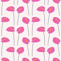 Anthurium pink flower, seamless pattern. Summer floral illustration, beige background. Bright spring botanical print, modern style design vector