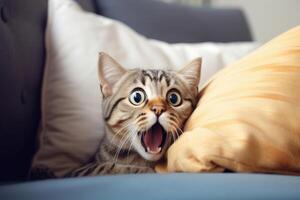 Scared Cat on a Sofa photo