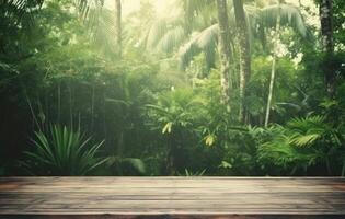 Desk with Rainforest Background photo