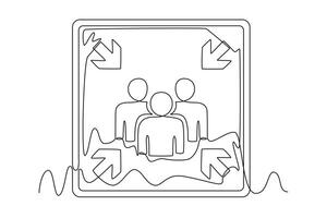 Earthquake safety concept. Single line draw design graphic illustration. vector