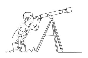 Outer space concept. Single line draw design graphic illustration. vector