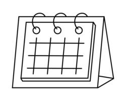 Hand drawn cute outline illustration of calendar. Flat timetable or schedule stationery page in line art doodle style. Planning or time management icon. Event deadline. Isolated on white. vector
