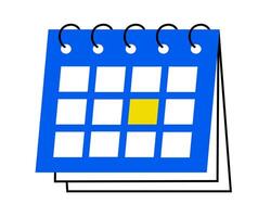 Hand drawn cute illustration of calendar with highlighted date. Flat timetable or schedule page in colored doodle style. Planning or time management icon. Event deadline. Isolated on white. vector