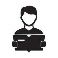 Reading or learning with book and student icon flat icon for education apps and websites vector