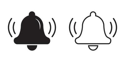 Notification bell icon set, On and off alarm and message. Set of ringing bells with new notification. vector