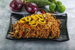 Stir fried noodles with squid photo