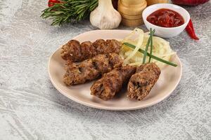 Beef kebab minced meat with onion photo