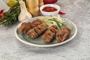 Beef kebab minced meat with onion photo