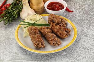 Beef kebab minced meat with onion photo