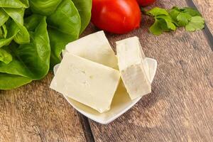 Greek traditional Feta cheese in the plate photo