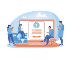 People use online banking services. Enter personal data to log in. Internet Banking concept. Flat illustration. vector