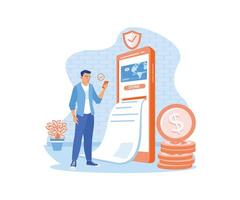 Man makes payment online. Using online banking services on mobile. Internet Banking concept. Flat illustration. vector
