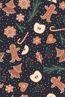 Seamless pattern with gingerbread and apples. graphics. vector