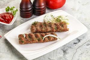 Kebab with beef served onion photo