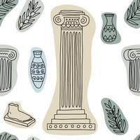 Marble ancient columns seamless pattern. pattern with Greek statues and vases vector