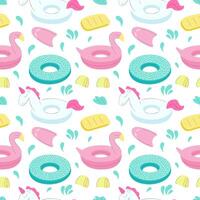 inflatable rings seamless pattern. Unicorn, flamingo and inflatable rings pattern vector