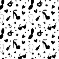 Retro 90s elements in black silhouettes seamless pattern. barbiecore black silhouette pattern vector