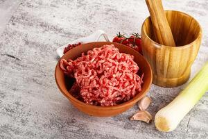 Minced beef meat in the bowl photo