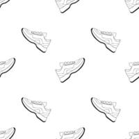 Sneakers pattern, hand drawn doodling contour sketch, on white background. vector