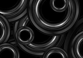 Black and grey metallic circles abstract tech geometric background vector
